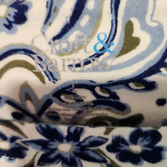 Croft & Barrow Women's 3/4 Sleeve Boatneck Blue White Floral Top Blouse Large - Picture 2 of 5
